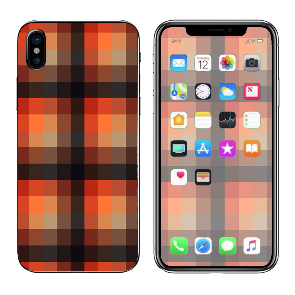  Orange Brown Plaid Apple iPhone X Skin