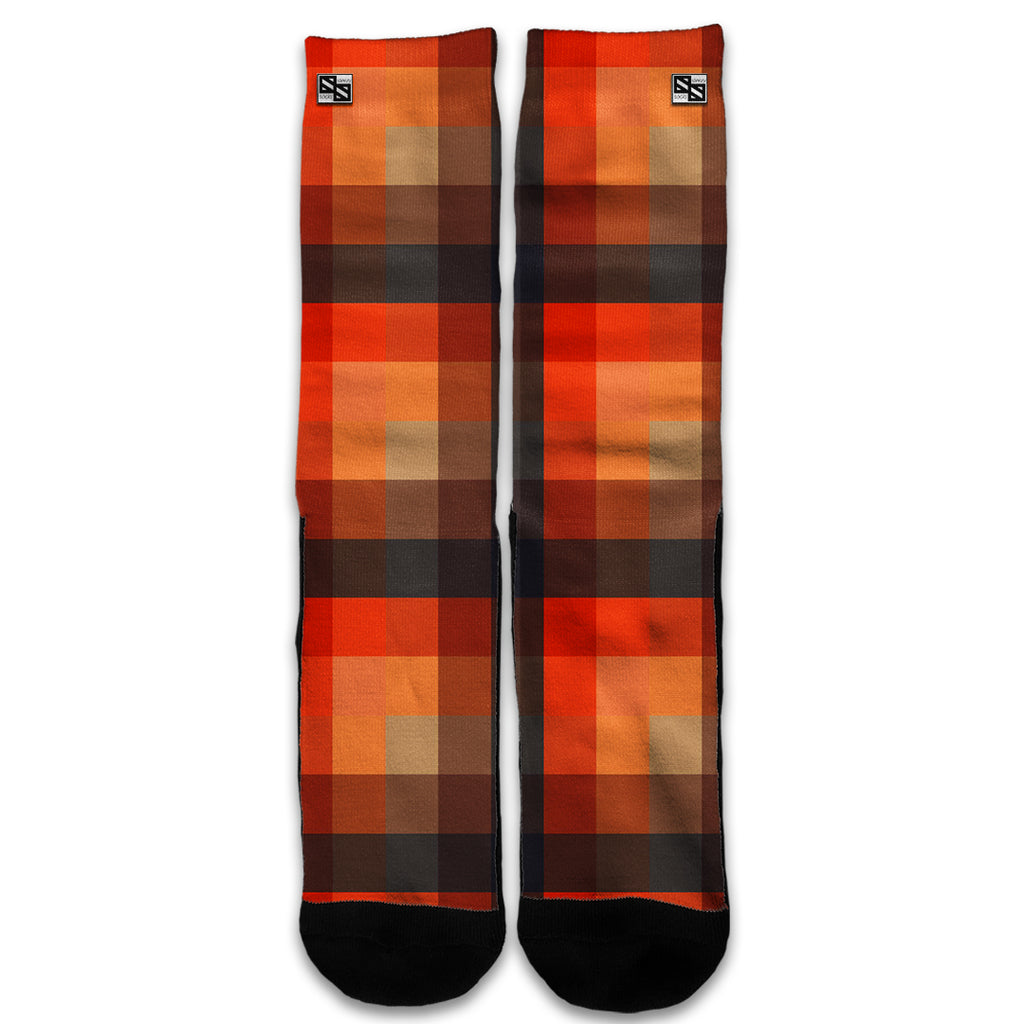  Orange Brown Plaid Universal Socks