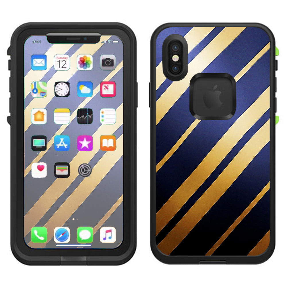  Blue Gold Stripes Lifeproof Fre Case iPhone X Skin