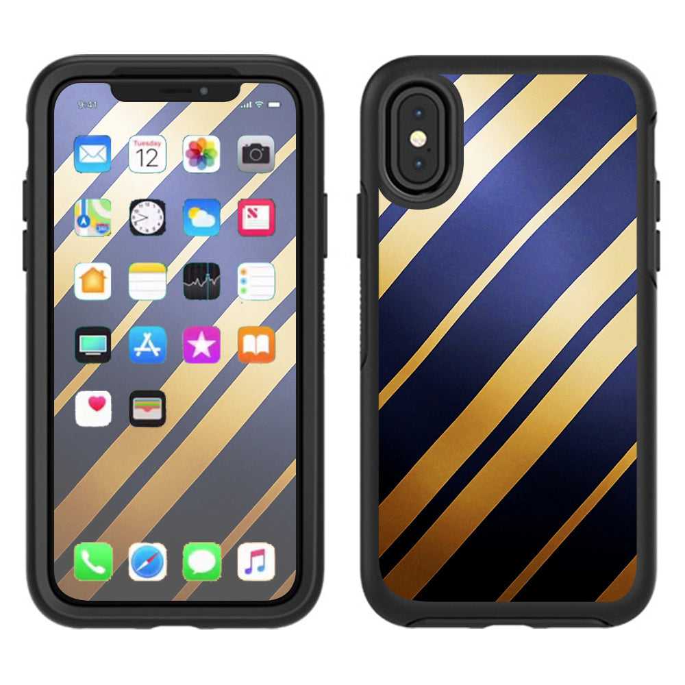  Blue Gold Stripes Otterbox Defender Apple iPhone X Skin
