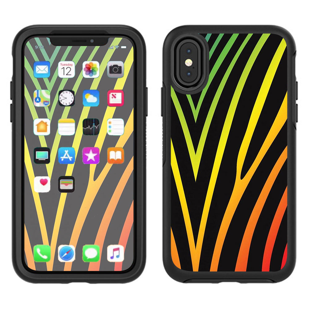   Zebra Stripe Rainbow Otterbox Defender Apple iPhone X Skin
