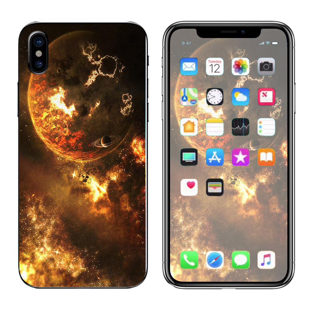  Planets Fire Saturn Rings Apple iPhone X Skin