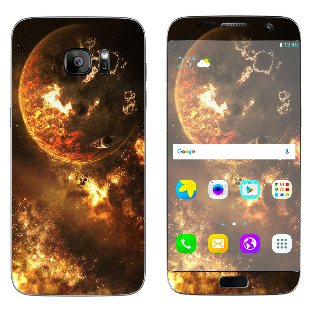  Planets Fire Saturn Rings Samsung Galaxy S7 Edge Skin