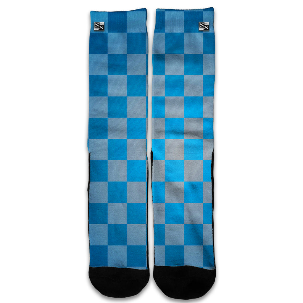  Blue Grey Checkers Universal Socks