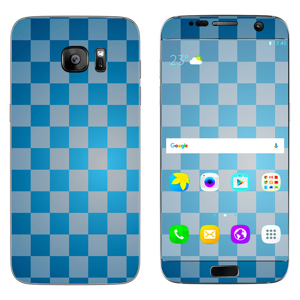  Blue Grey Checkers Samsung Galaxy S7 Edge Skin
