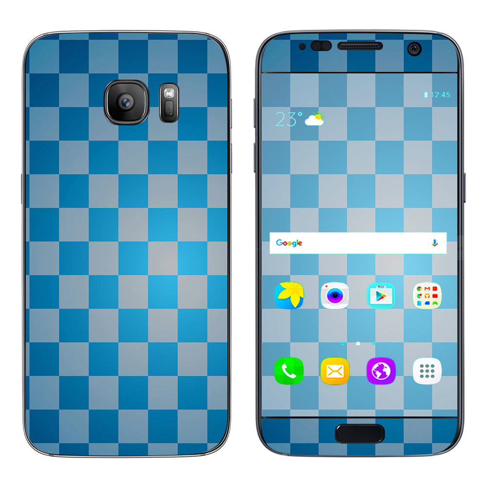  Blue Grey Checkers Samsung Galaxy S7 Skin