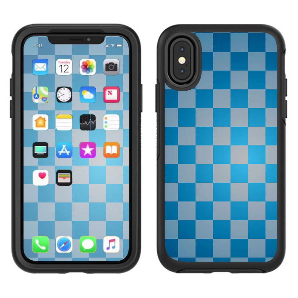  Blue Grey Checkers Otterbox Defender Apple iPhone X Skin