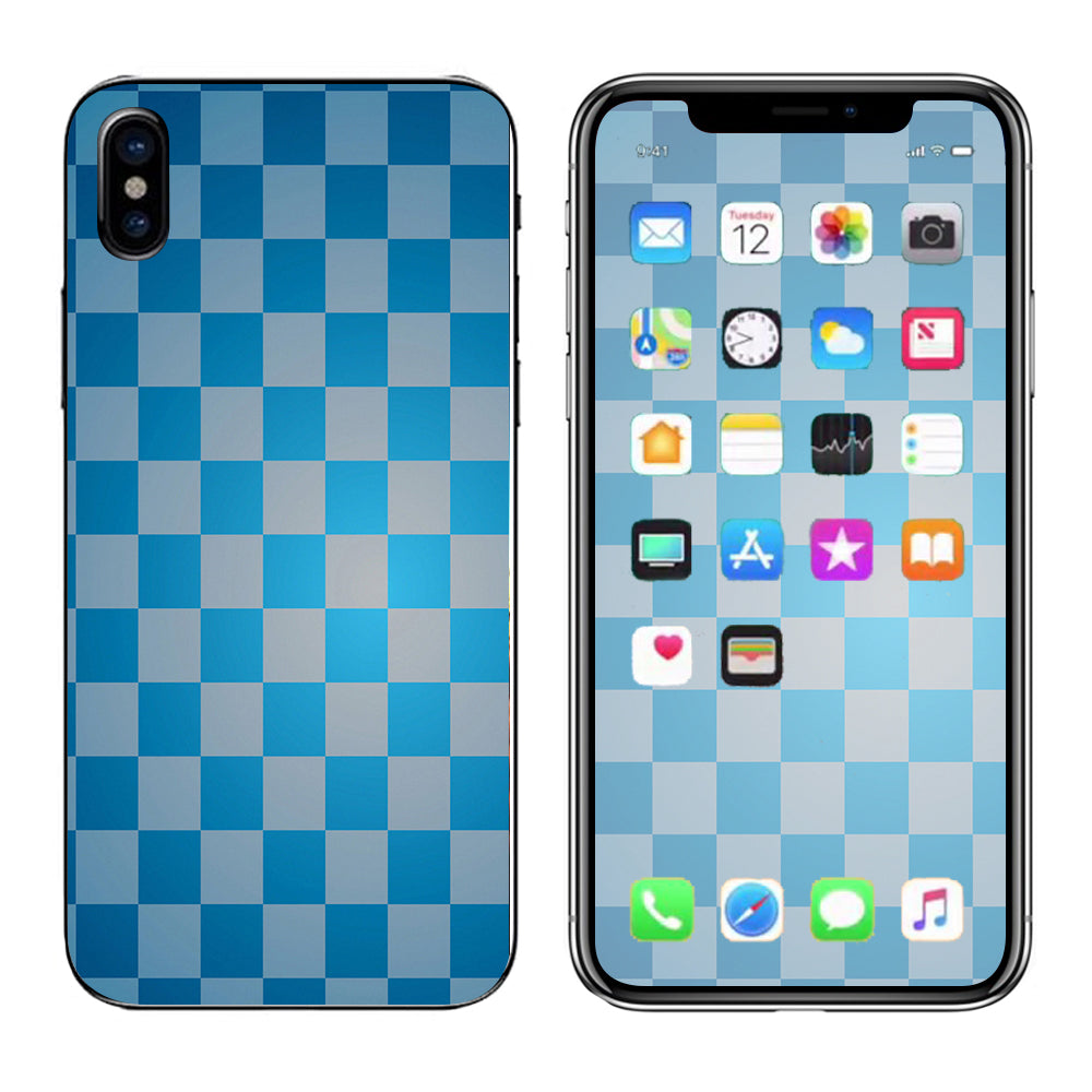  Blue Grey Checkers Apple iPhone X Skin