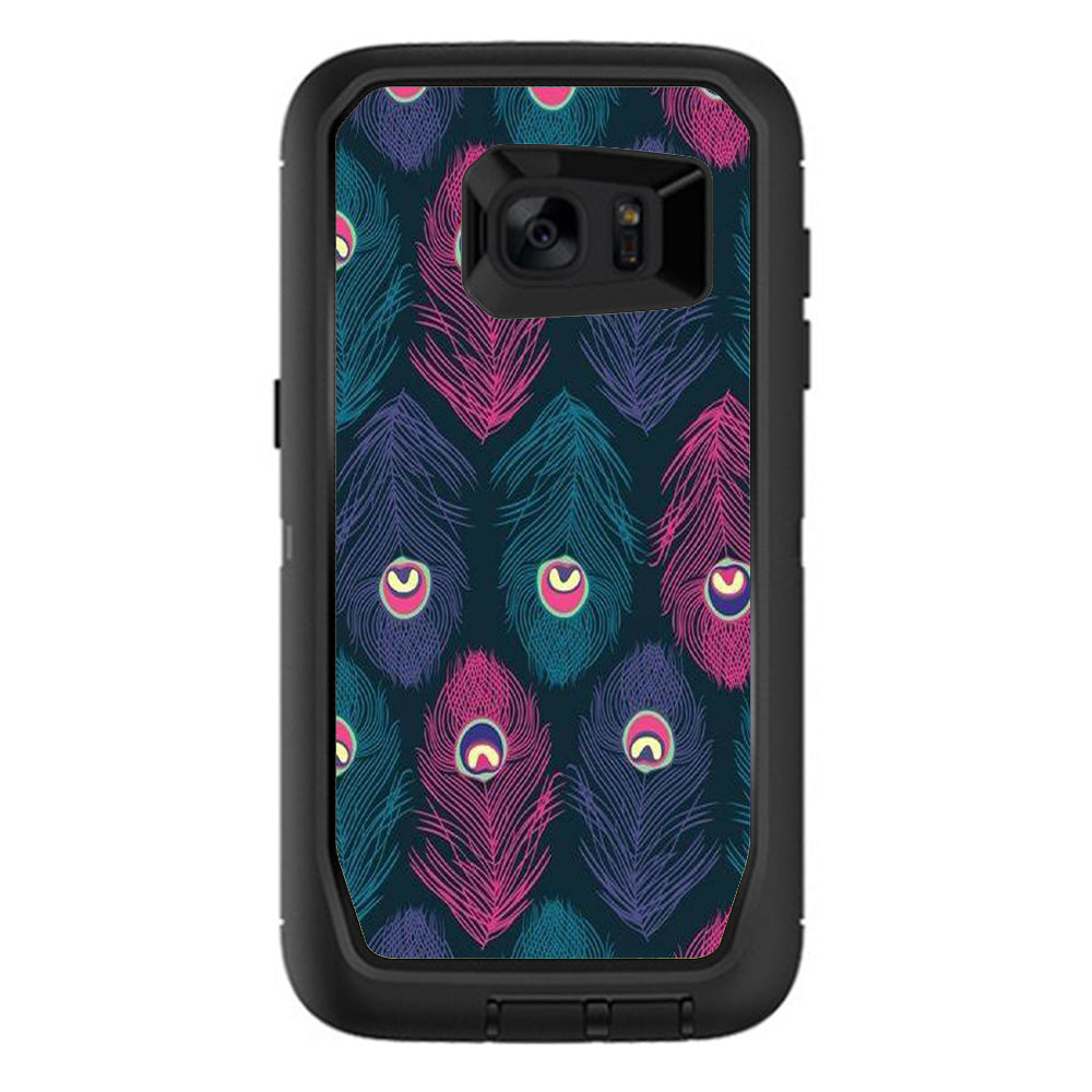  Pink Purple Peacock Feather Otterbox Defender Samsung Galaxy S7 Edge Skin