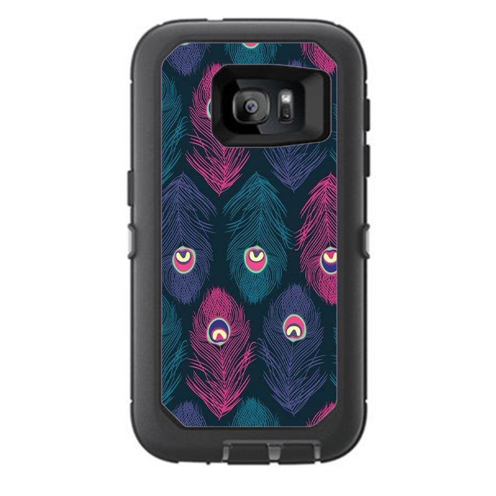 Pink Purple Peacock Feather Otterbox Defender Samsung Galaxy S7 Skin