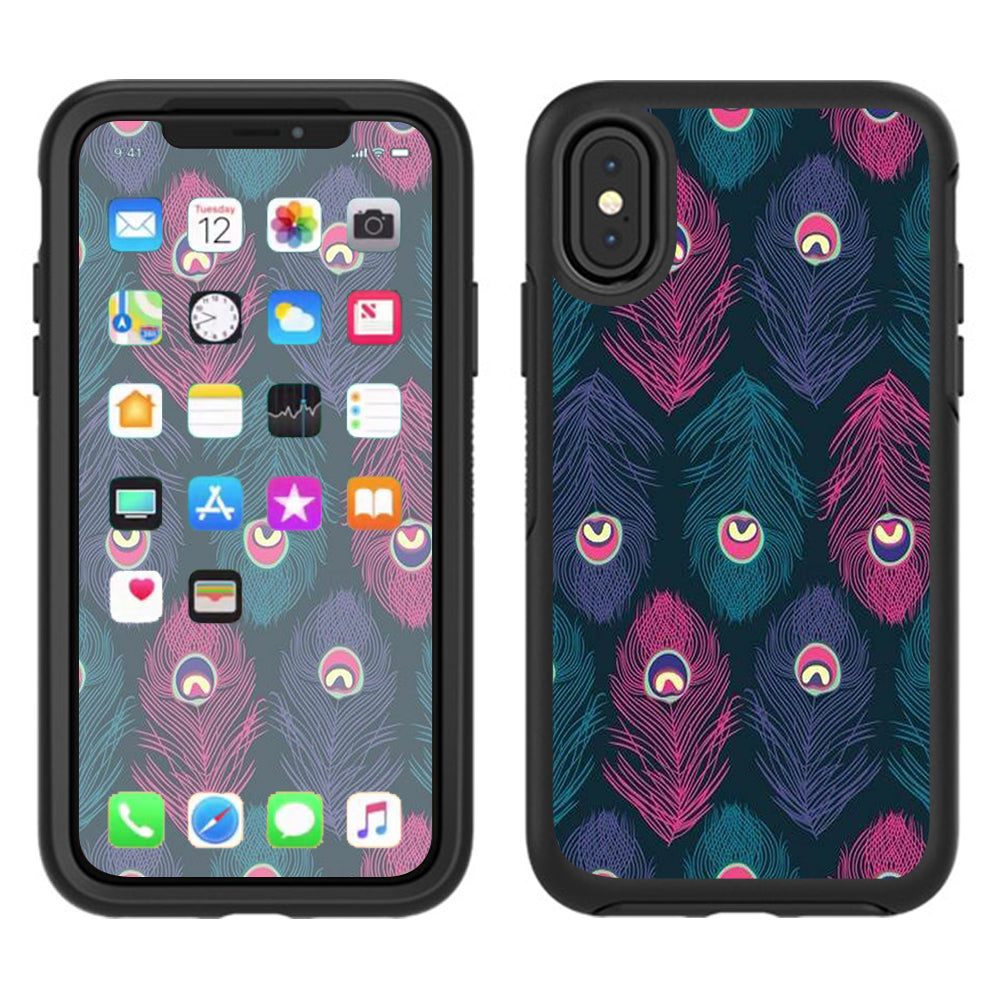  Pink Purple Peacock Feather  Otterbox Defender Apple iPhone X Skin