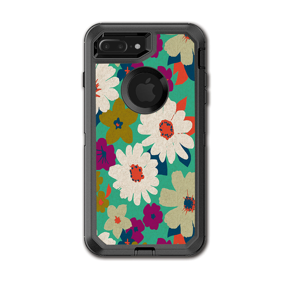  Vintage Flowers Daisy Print Otterbox Defender iPhone 7+ Plus or iPhone 8+ Plus Skin