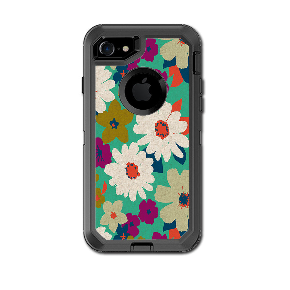  Vintage Flowers Daisy Print Otterbox Defender iPhone 7 or iPhone 8 Skin