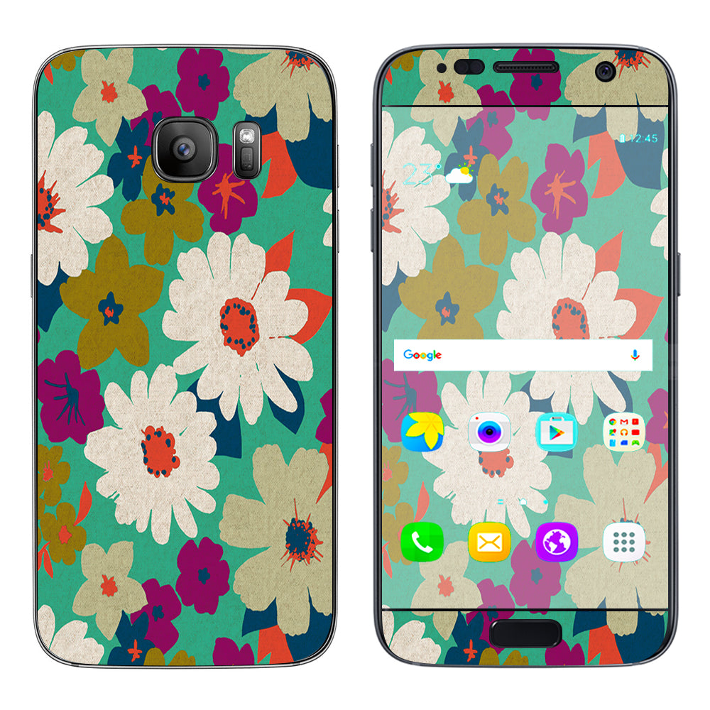  Vintage Flowers Daisy Print Samsung Galaxy S7 Skin