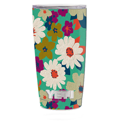  Vintage Flowers Daisy Print Yeti 20oz Rambler Tumbler Skin