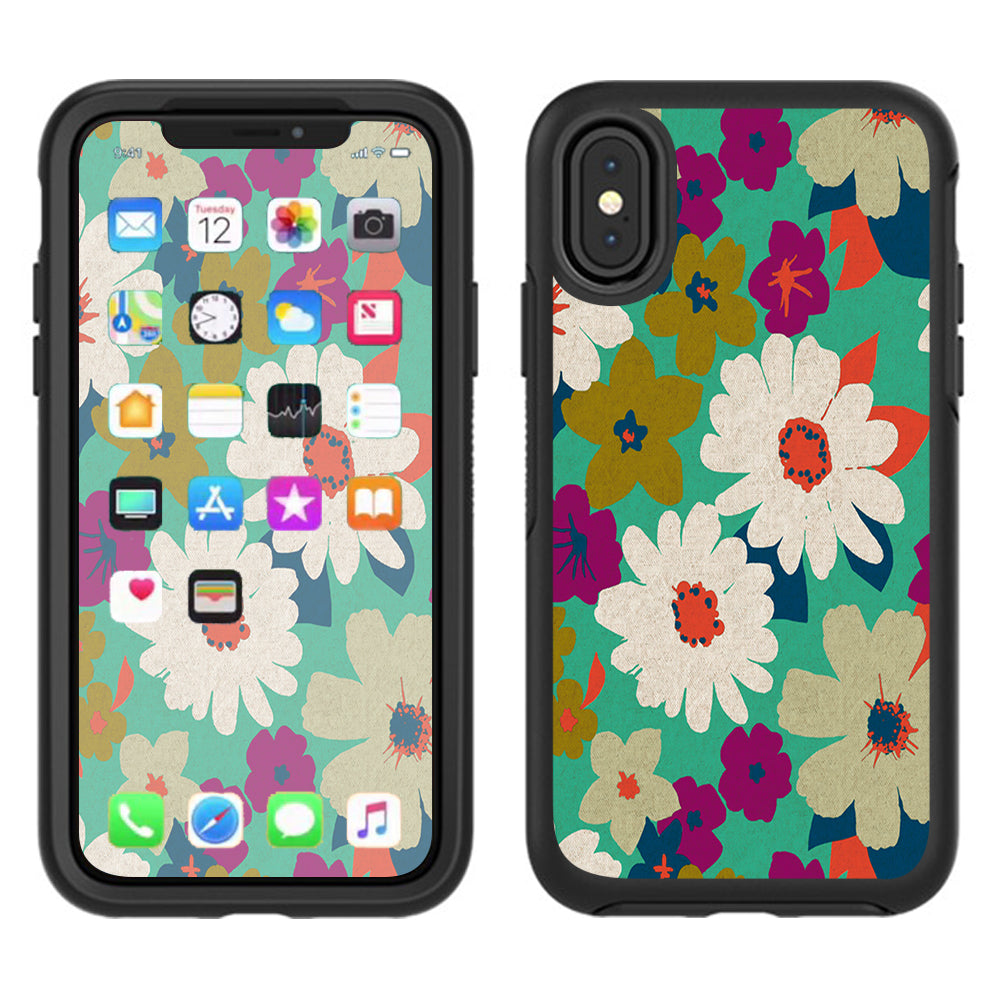  Vintage Flowers Daisy Print Otterbox Defender Apple iPhone X Skin