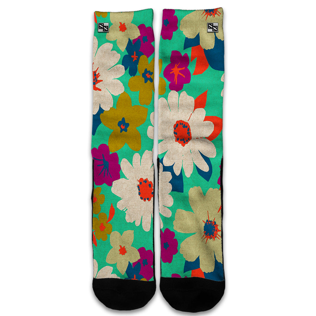  Vintage Flowers Daisy Print Universal Socks