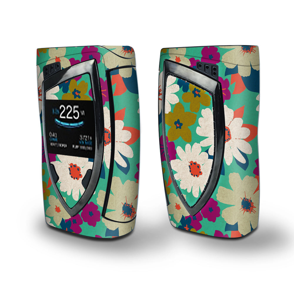 Skin Decal Vinyl Wrap for Smok Devilkin Kit 225w Vape (includes TFV12 Prince Tank Skins) skins cover/ Vintage Flowers Daisy Print