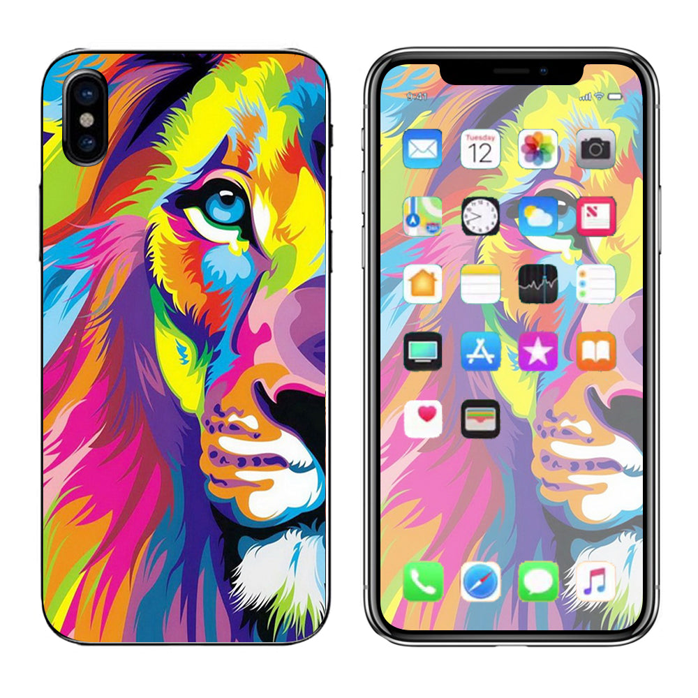  Colorful Lion Abstract Paint Apple iPhone X Skin