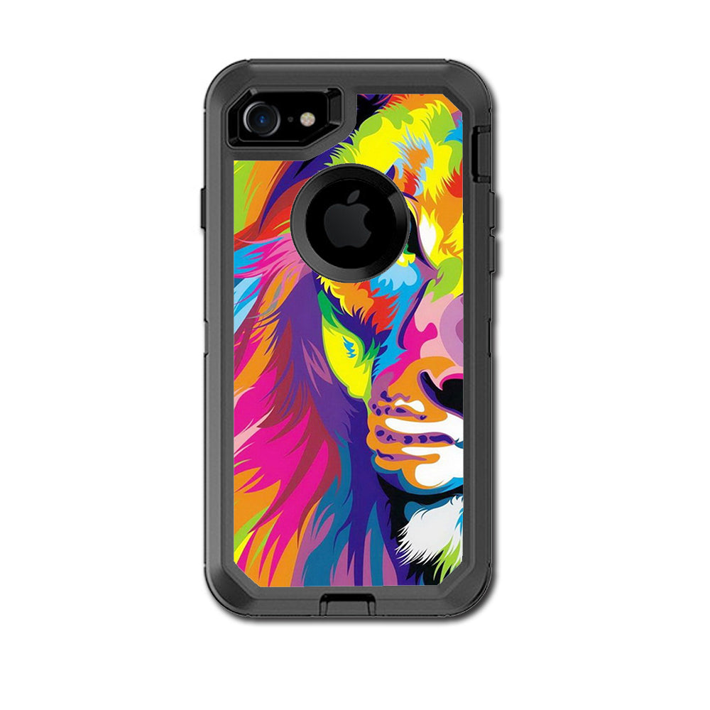  Colorful Lion Abstract Paint Otterbox Defender iPhone 7 or iPhone 8 Skin