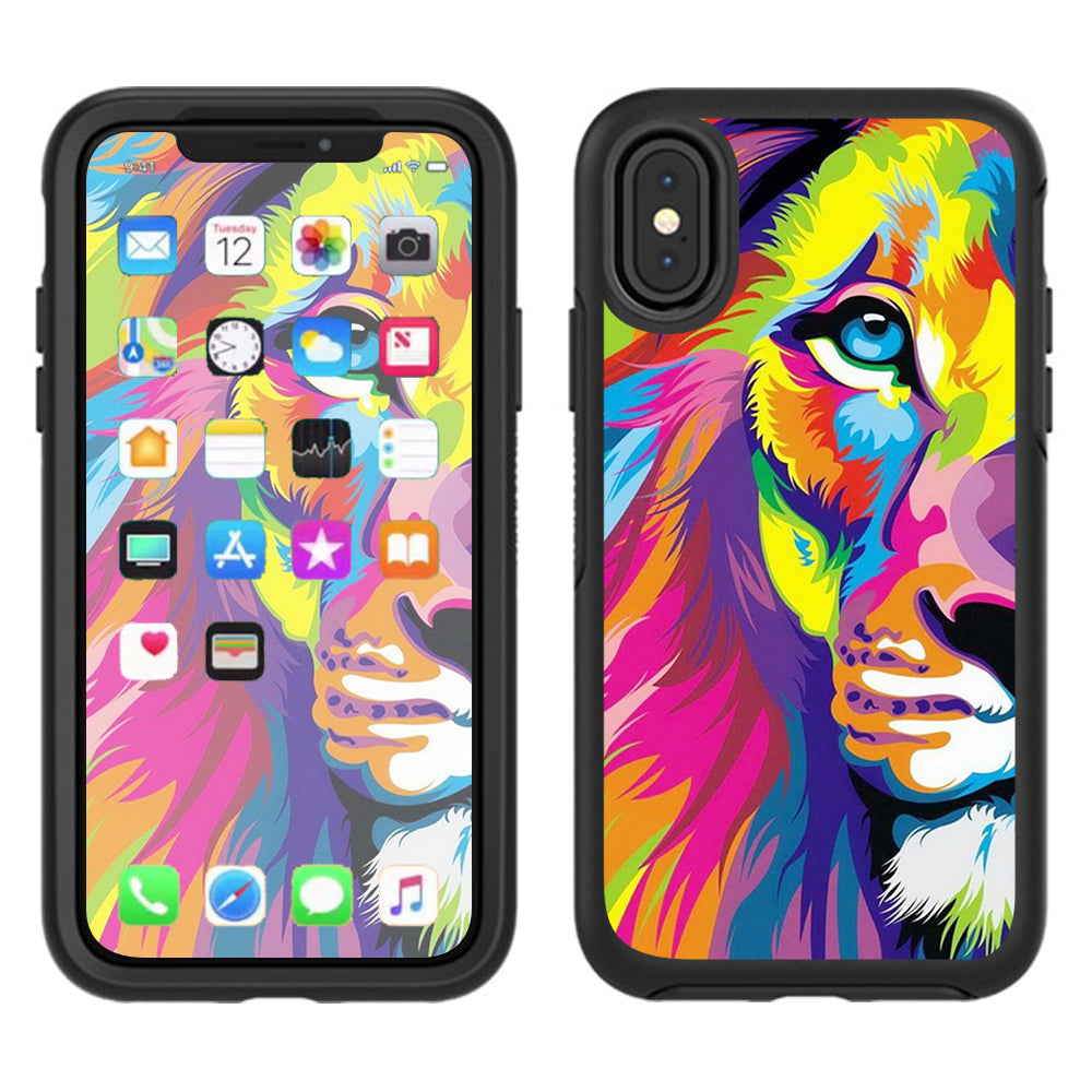  Colorful Lion Abstract Paint Otterbox Defender Apple iPhone X Skin