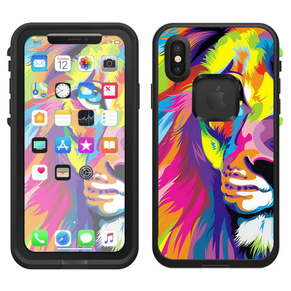  Colorful Lion Abstract Paint Lifeproof Fre Case iPhone X Skin