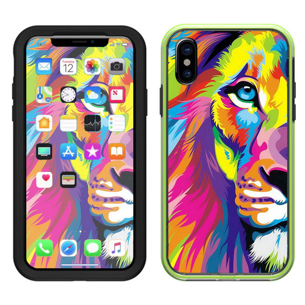  Colorful Lion Abstract Paint Lifeproof Slam Case iPhone X Skin