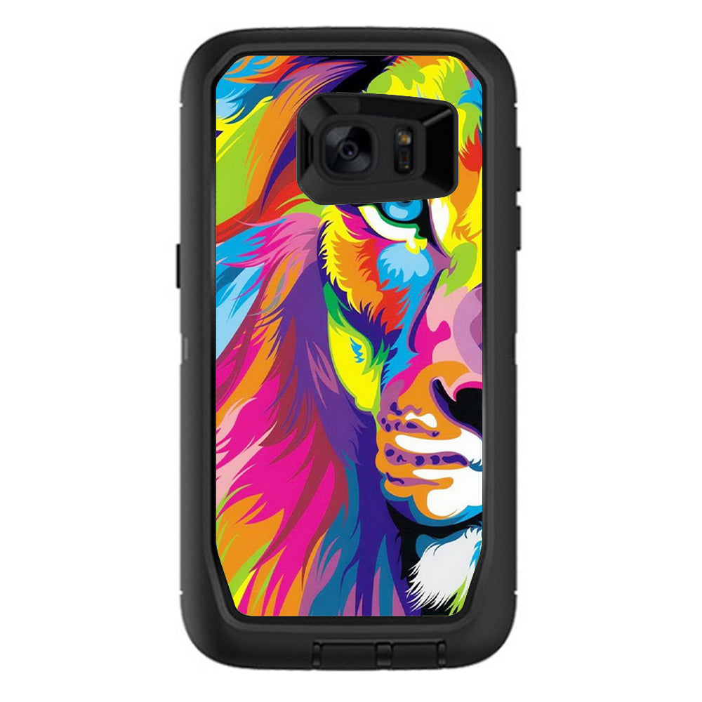  Colorful Lion Abstract Paint Otterbox Defender Samsung Galaxy S7 Edge Skin