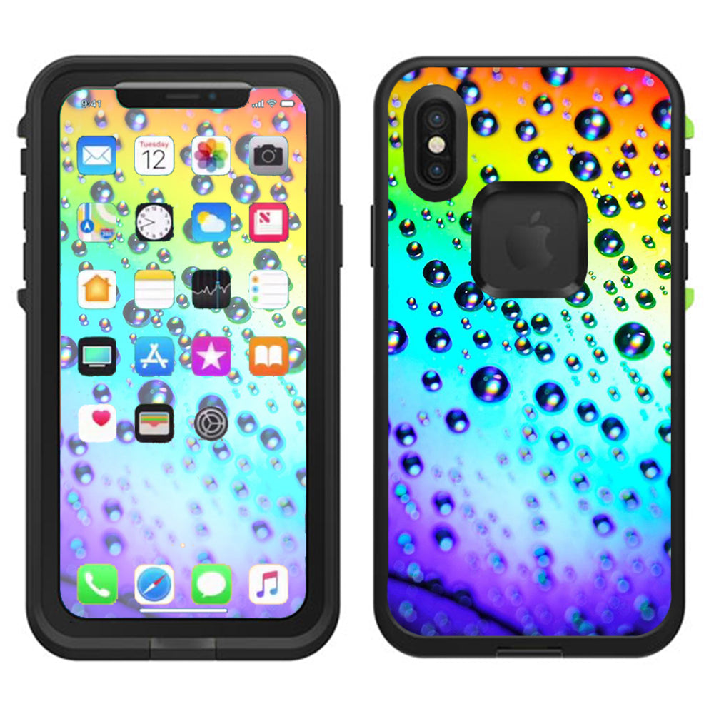  Rainbow Water Drops Lifeproof Fre Case iPhone X Skin