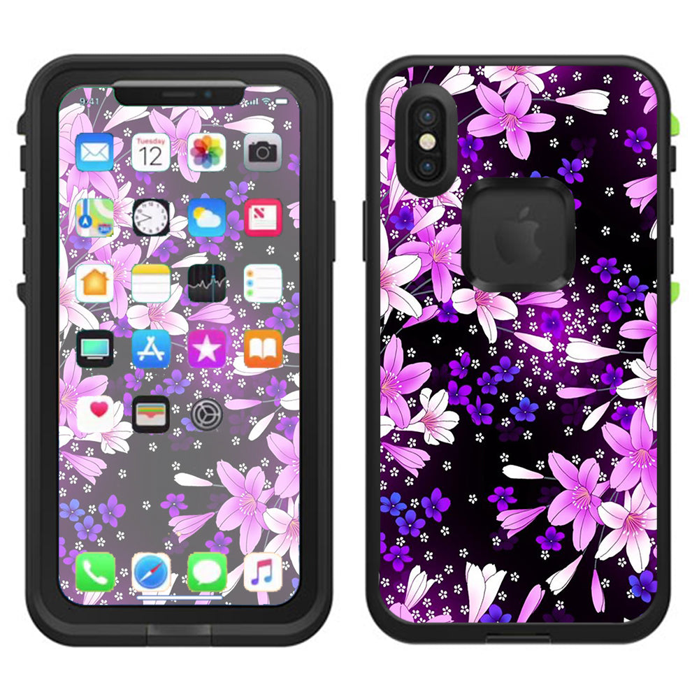  Purple Pink Flowers Lillie  Lifeproof Fre Case iPhone X Skin