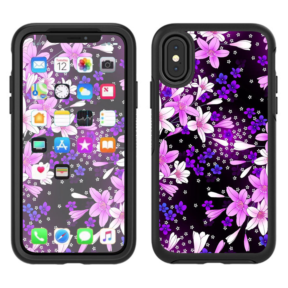  Purple Pink Flowers Lillie  Otterbox Defender Apple iPhone X Skin