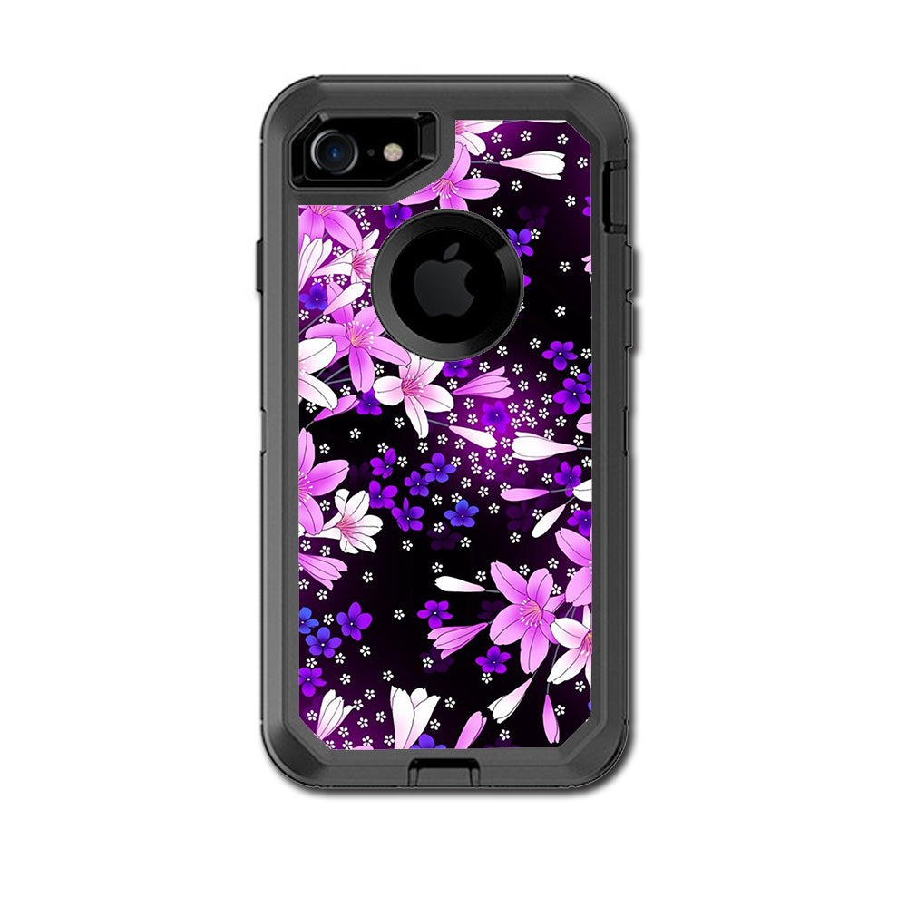  Purple Pink Flowers Lillie Otterbox Defender iPhone 7 or iPhone 8 Skin