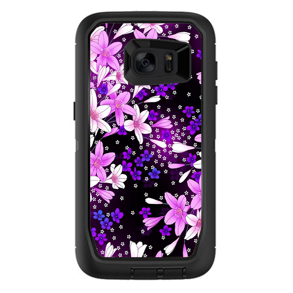  Purple Pink Flowers Lillie Otterbox Defender Samsung Galaxy S7 Edge Skin