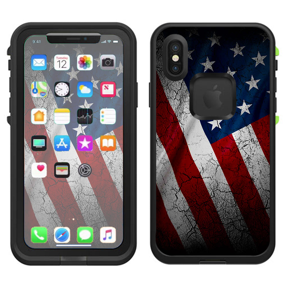  American Flag Distressed  Lifeproof Fre Case iPhone X Skin