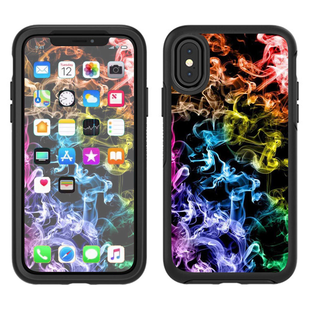  Colorful Smoke Blowing Otterbox Defender Apple iPhone X Skin