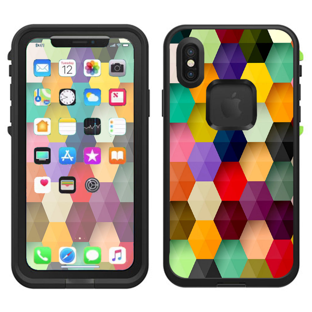  Colorful Geometry Honeycomb Lifeproof Fre Case iPhone X Skin