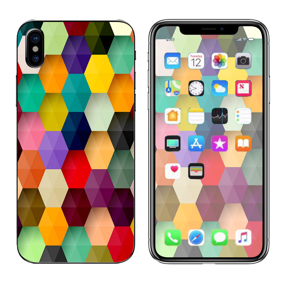  Colorful Geometry Honeycomb Apple iPhone X Skin