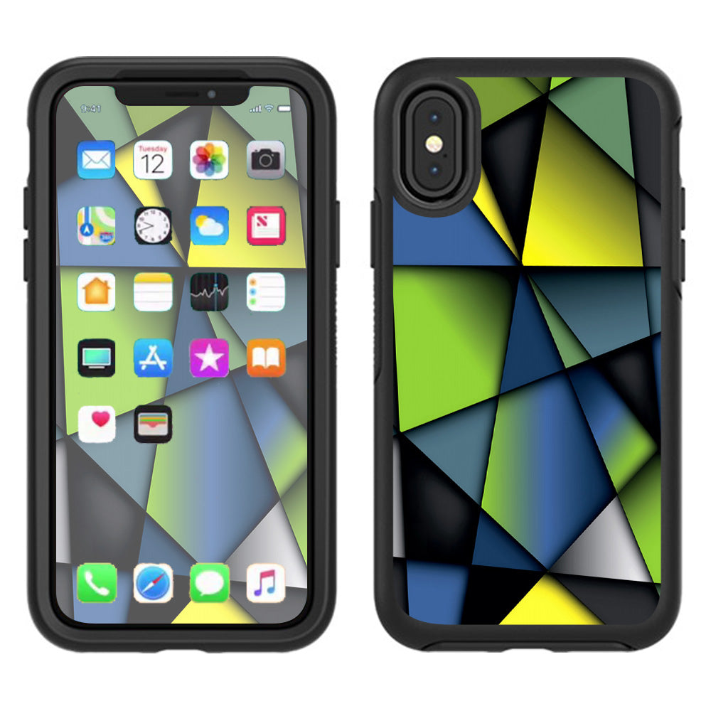  Green Blue Geometry Shapes Otterbox Defender Apple iPhone X Skin