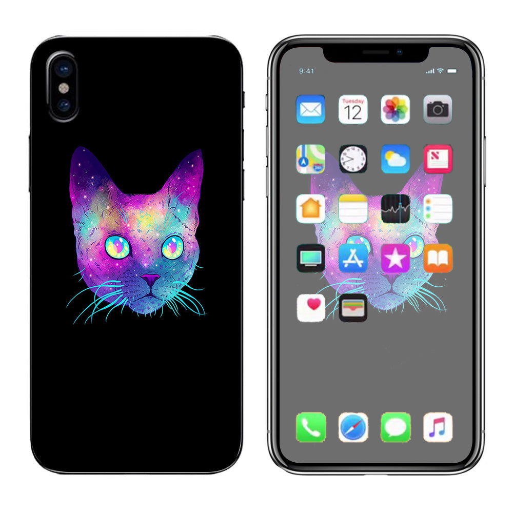  Colorful Galaxy Space Cat Apple iPhone X Skin