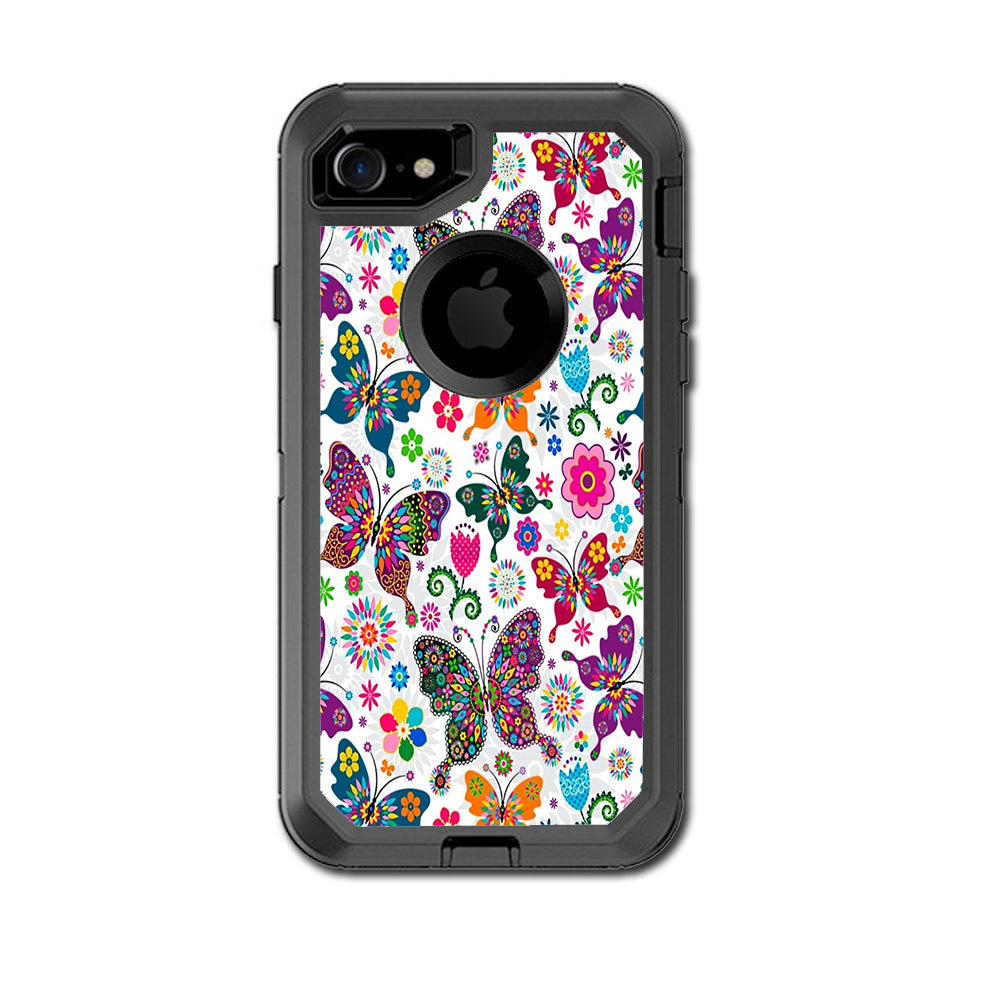  Butterflies Colorful Floral Otterbox Defender iPhone 7 or iPhone 8 Skin