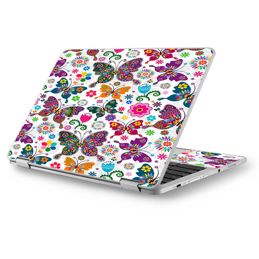  Butterflies Colorful Floral Asus Chromebook Flip 12.5" Skin