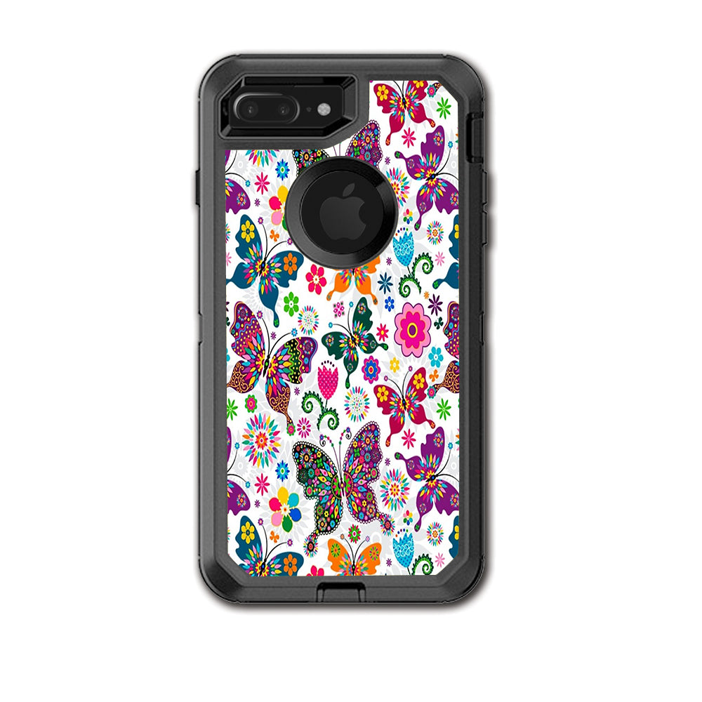  Butterflies Colorful Floral Otterbox Defender iPhone 7+ Plus or iPhone 8+ Plus Skin