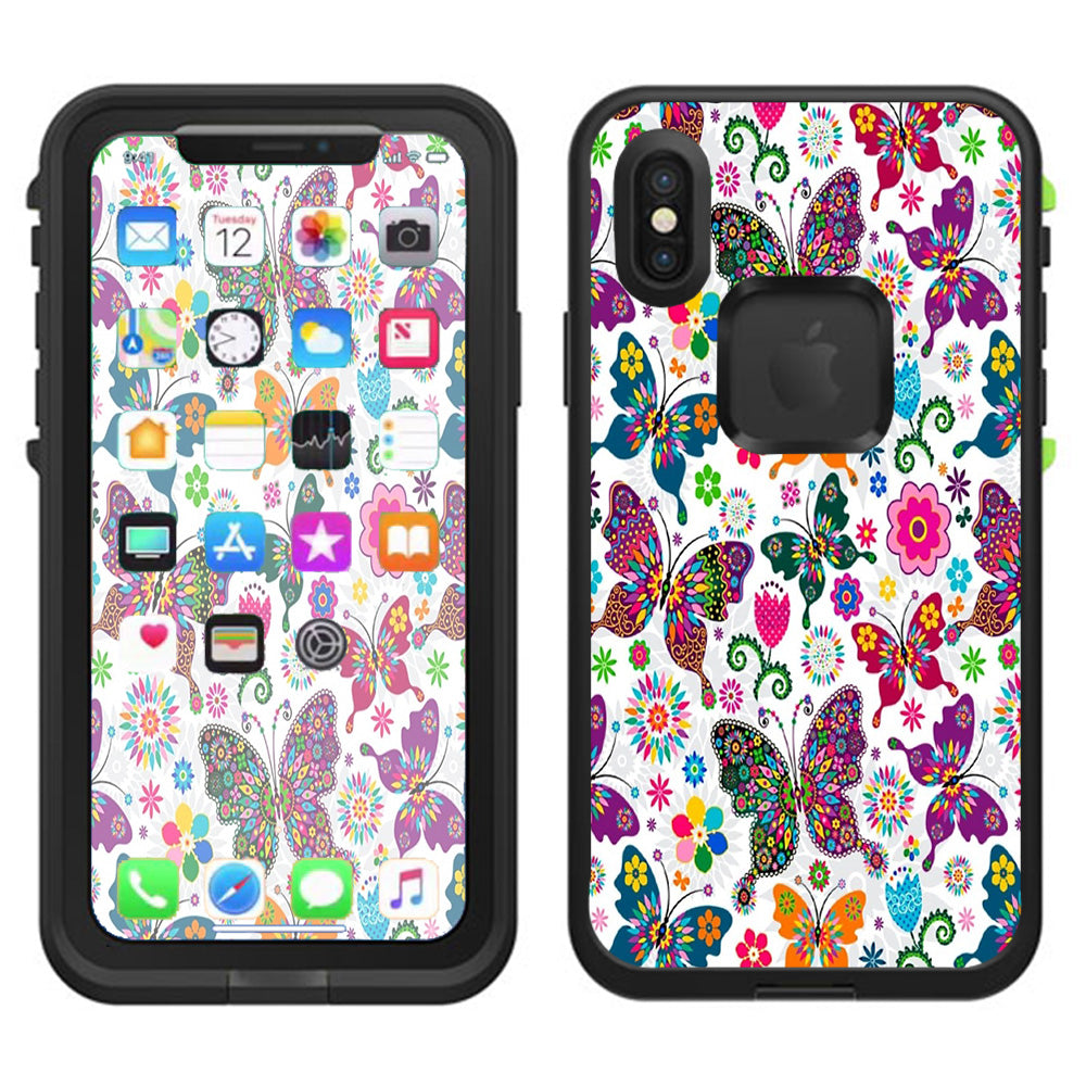  Butterflies Colorful Floral Lifeproof Fre Case iPhone X Skin