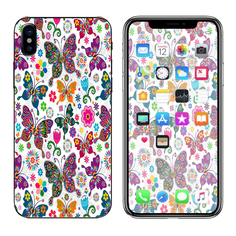  Butterflies Colorful Floral Apple iPhone X Skin