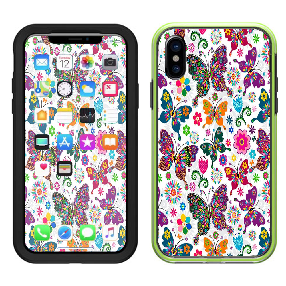  Butterflies Colorful Floral Lifeproof Slam Case iPhone X Skin
