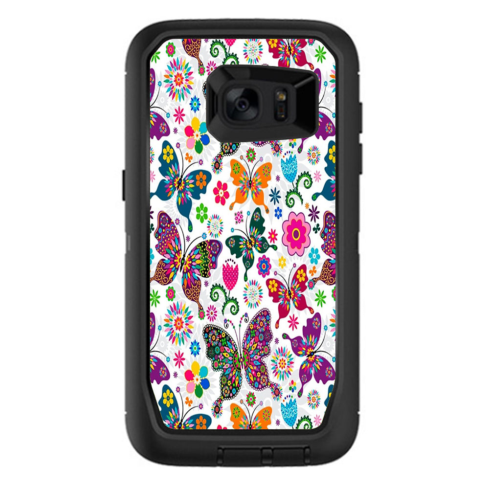  Butterflies Colorful Floral Otterbox Defender Samsung Galaxy S7 Edge Skin
