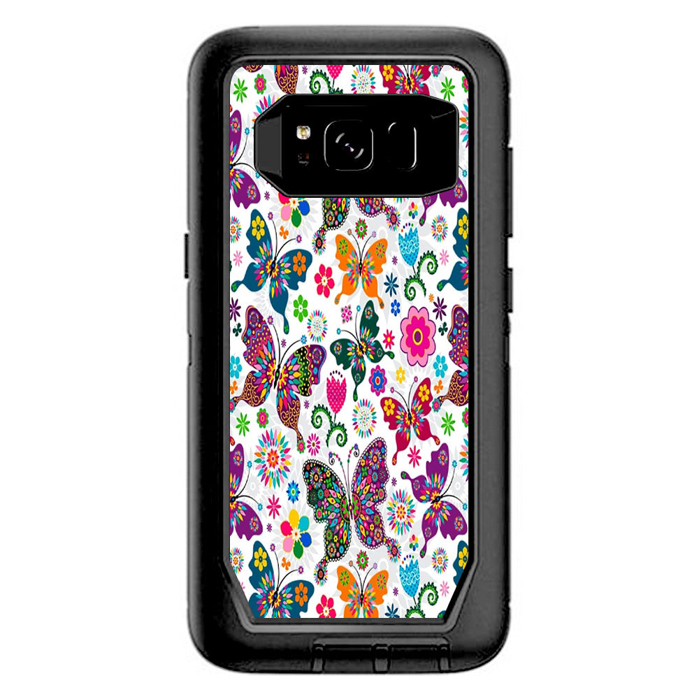  Butterflies Colorful Floral Otterbox Defender Samsung Galaxy S8 Skin