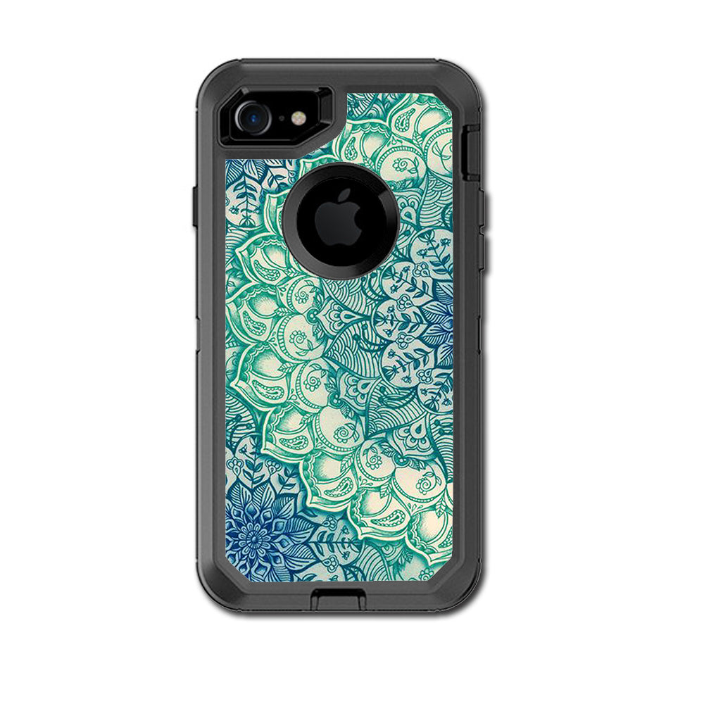  Teal Green Mandala Pattern Otterbox Defender iPhone 7 or iPhone 8 Skin
