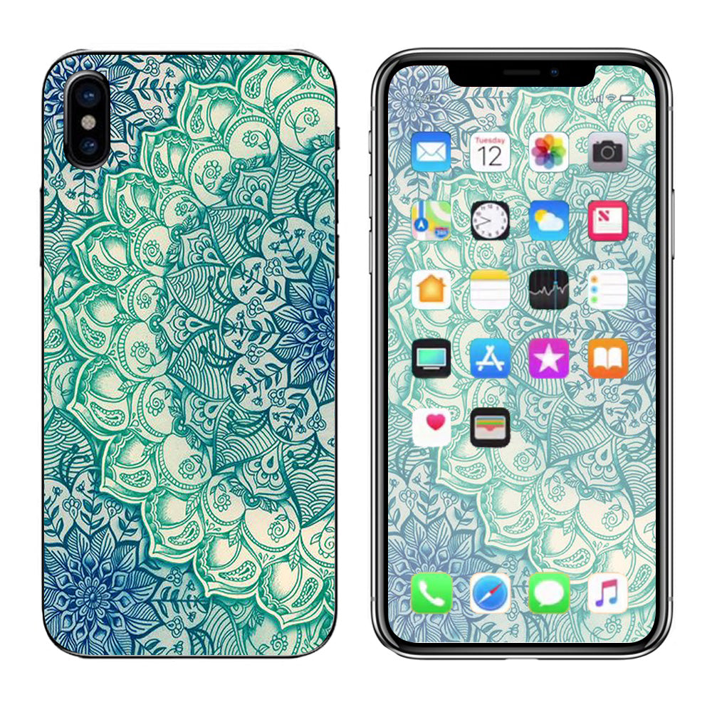  Teal Green Mandala Pattern Apple iPhone X Skin