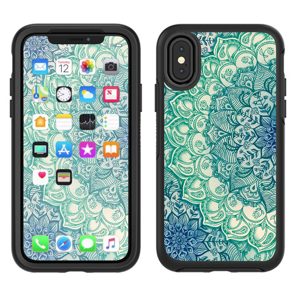  Teal Green Mandala Pattern Otterbox Defender Apple iPhone X Skin